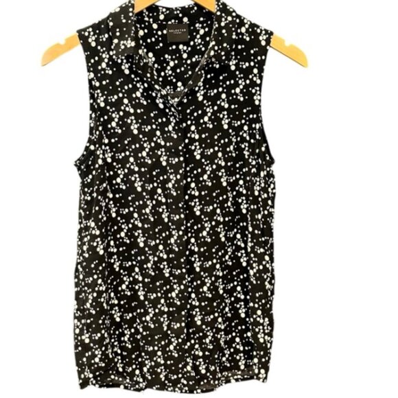 Selected Femme Black & White Dot Sleeveless Button-Up Top – Size XS (EU 34) - Picture 1 of 5